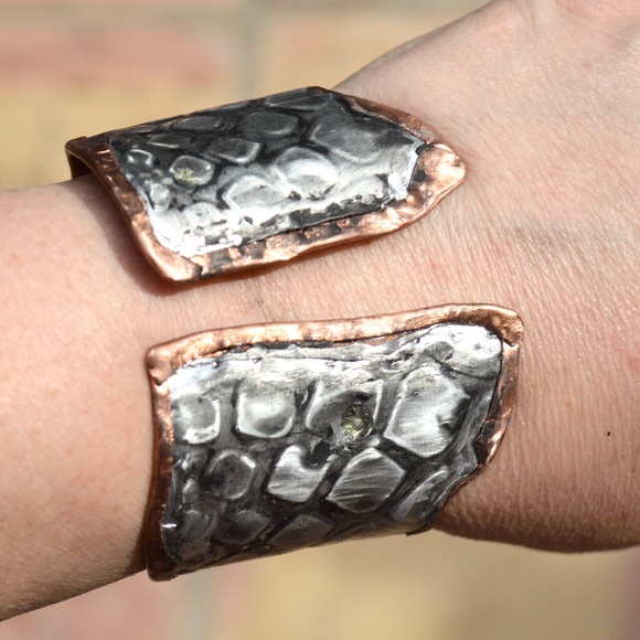 Brutalist Silver Solid Copper Cuff Bracelet Snake - Picture 6 of 7